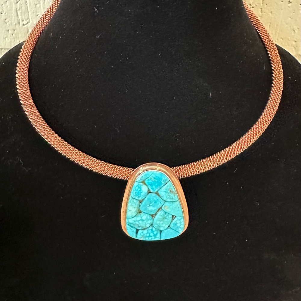 Jay King Freeform Indigo Blue Basin Kingman Turquoise & Copper Collar